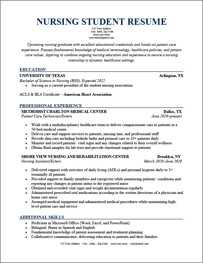 Resume Objectives For Graduate Nurses