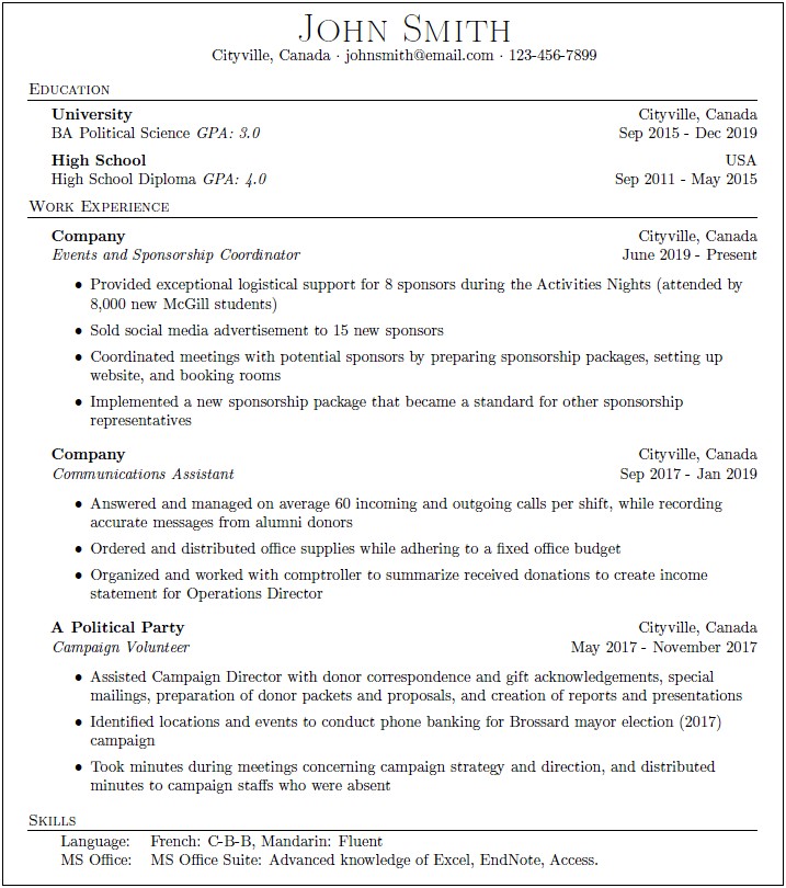 Resume Objectives For Political Science
