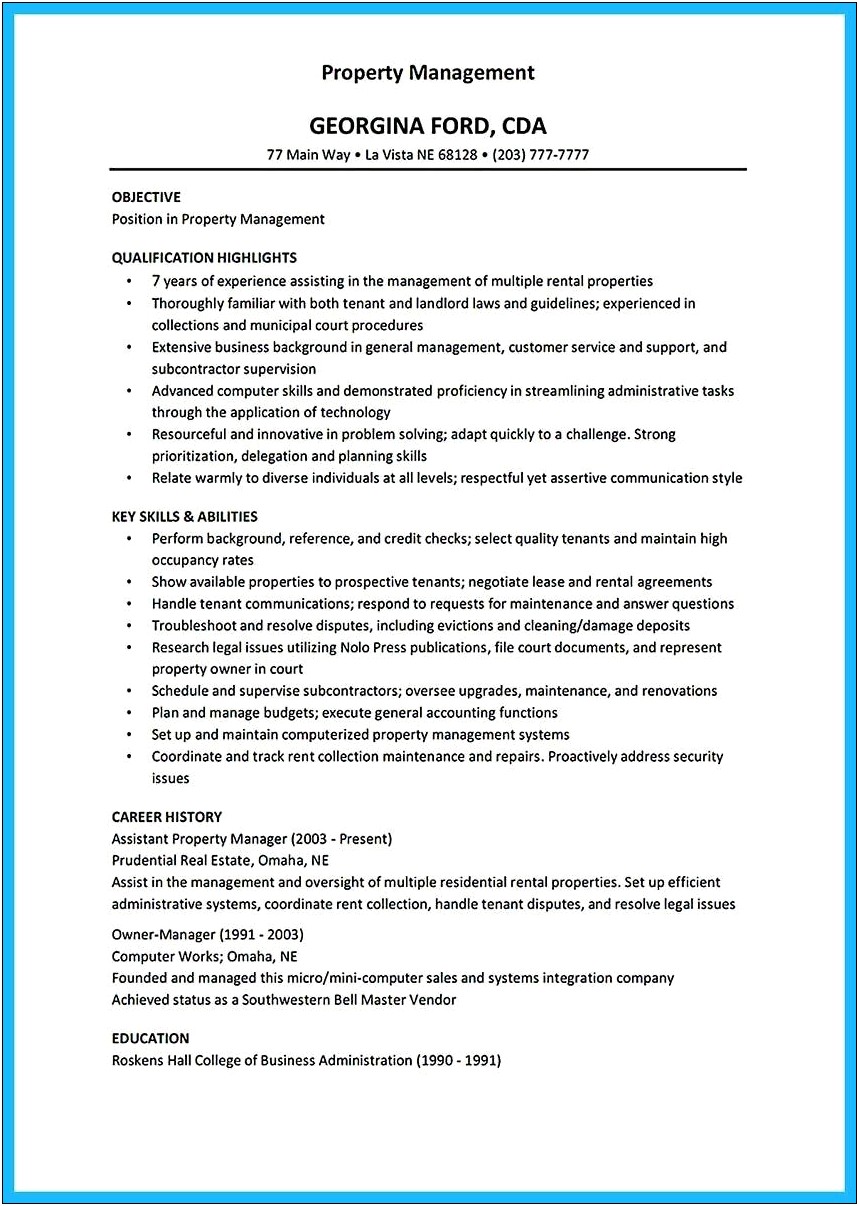 Resume Objectives For Property Manager