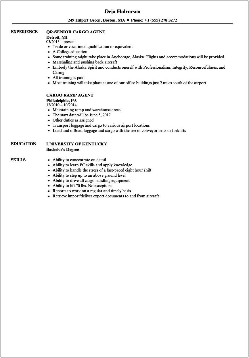 Resume Objectives For Ramp Agent