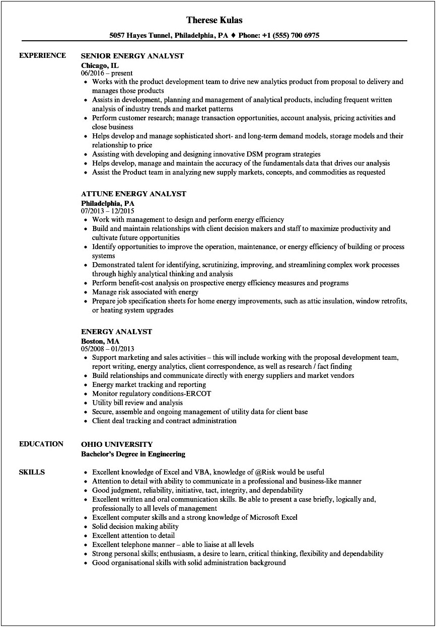 Resume Objectives For Renewable Energy