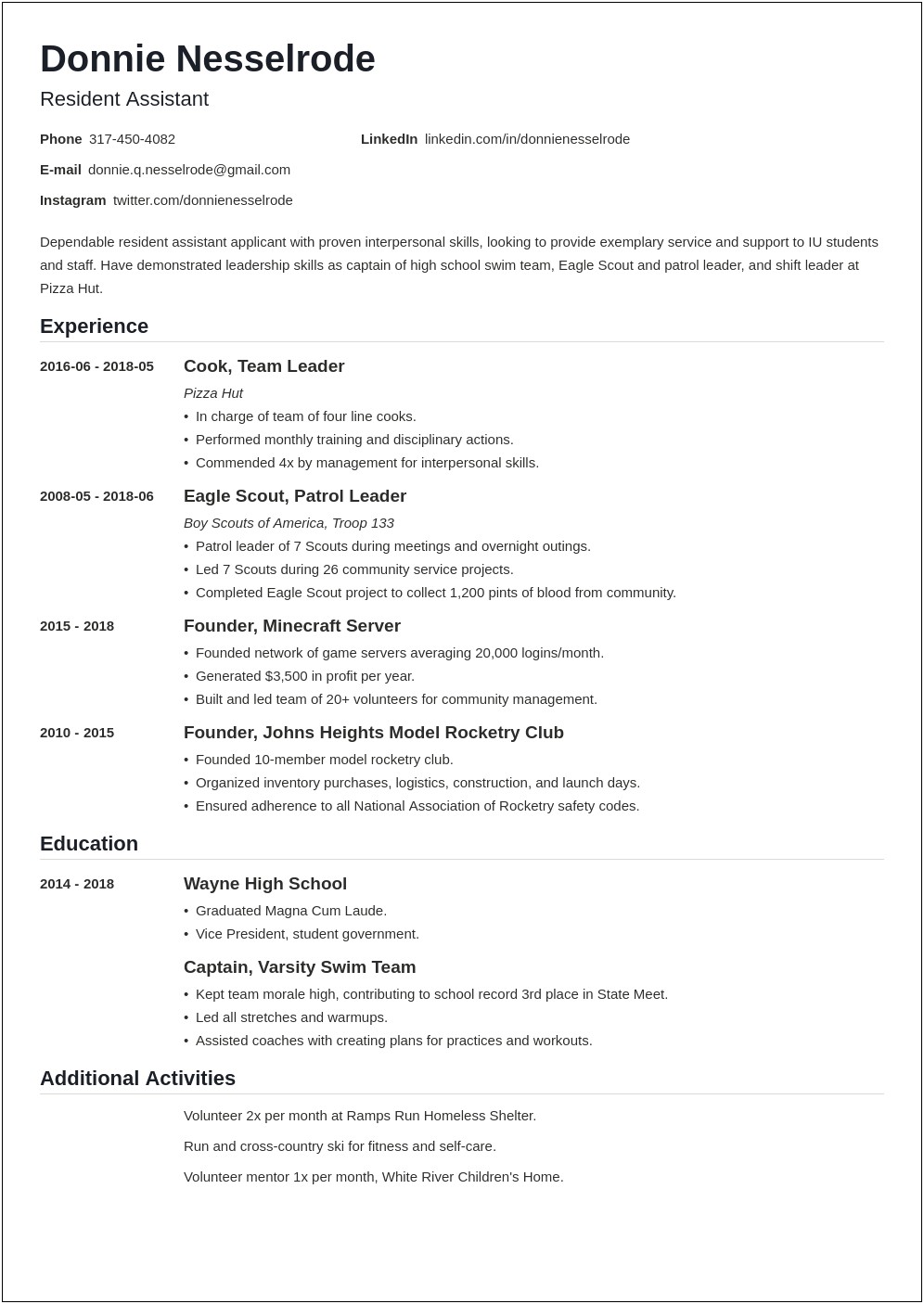 Resume Objectives For Resident Counselor