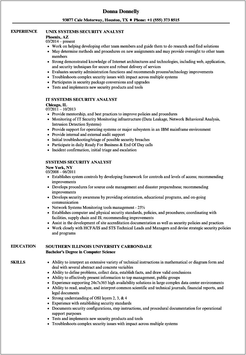 Resume Objectives For Security Analyst