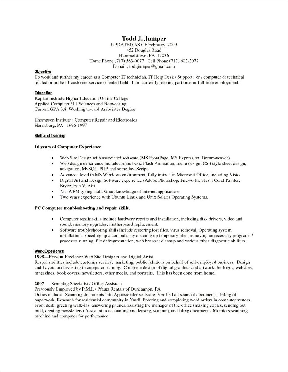 Resume Objectives For Self Employed