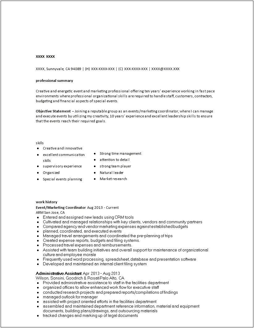 Resume Objectives For Special Events Management