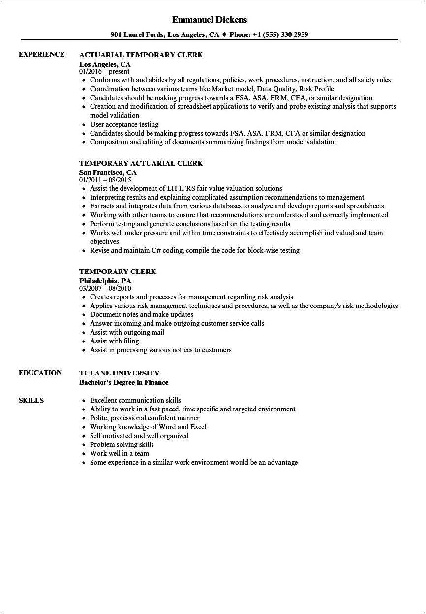 Resume Objectives For Temporary Positions