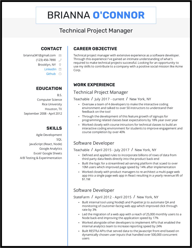 Resume Objectve Fr Peroject Managers