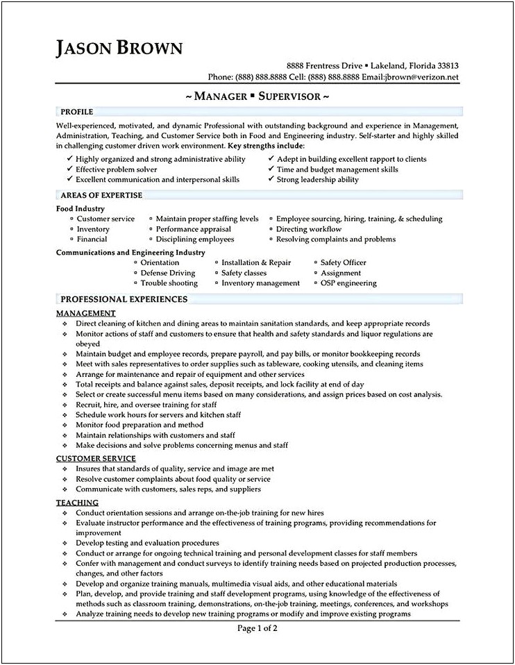 Resume Of A Former Concession Worker