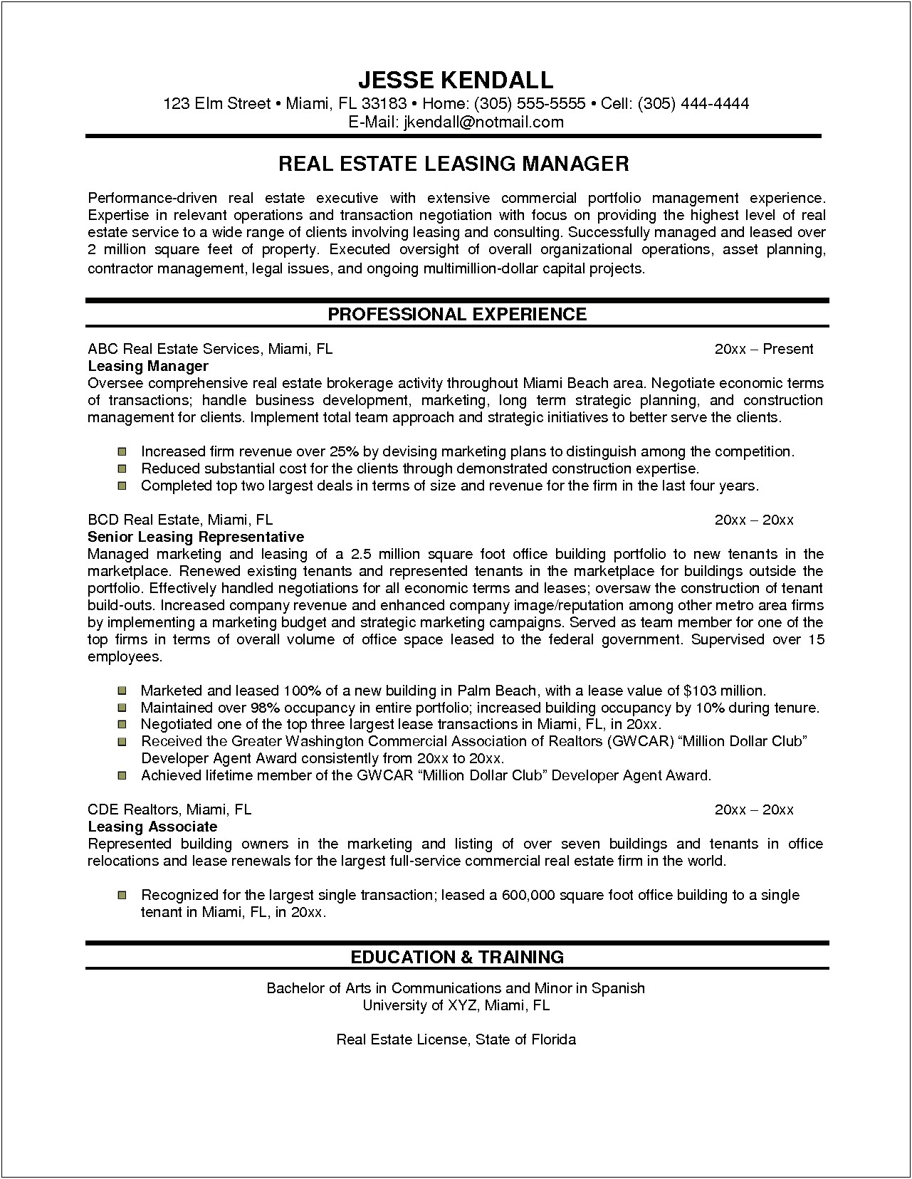 Resume Of A Real Estate Transaction Manager