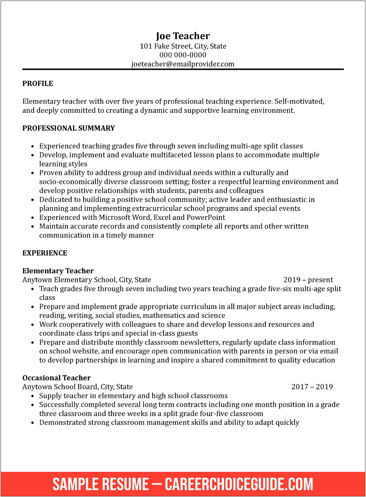 Resume Of A Teacher With Experience