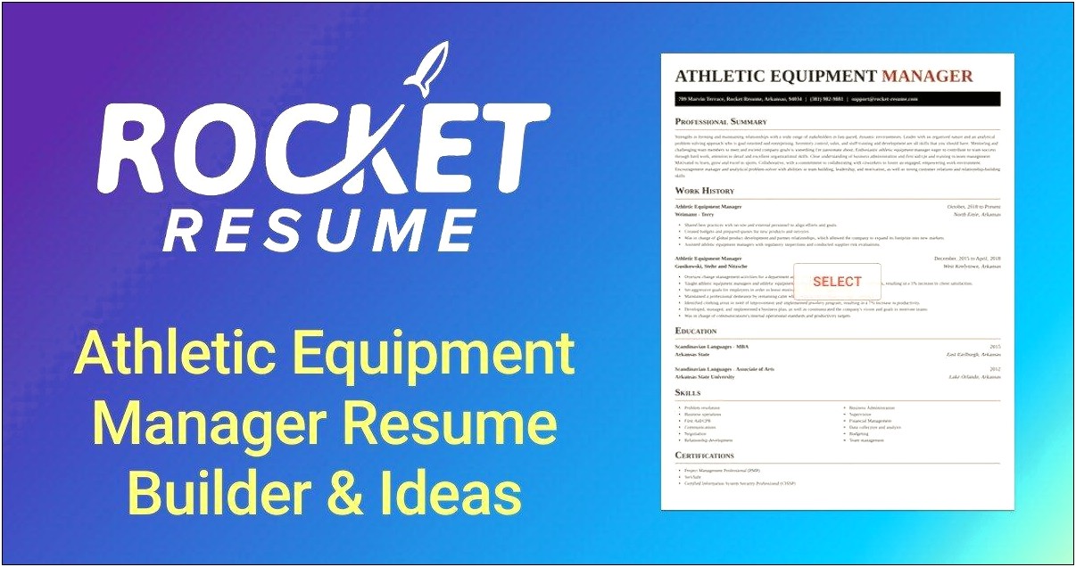 Resume Of An Athletic Equipment Manager