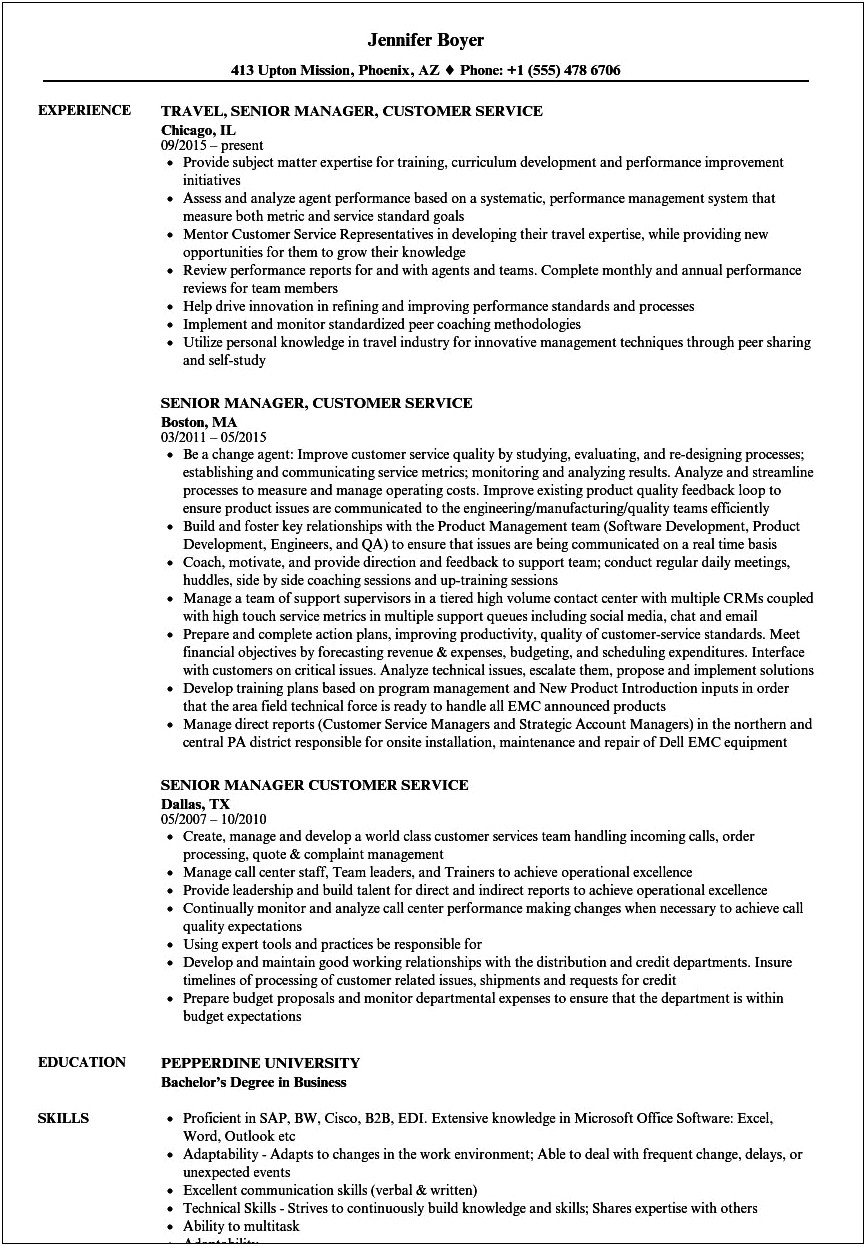 Resume Of Customer Service Manager For Us Job