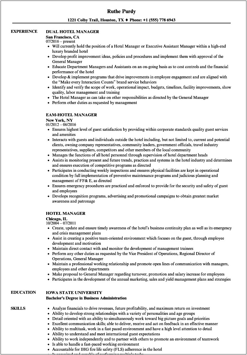 Resume Of General Manager Hotel