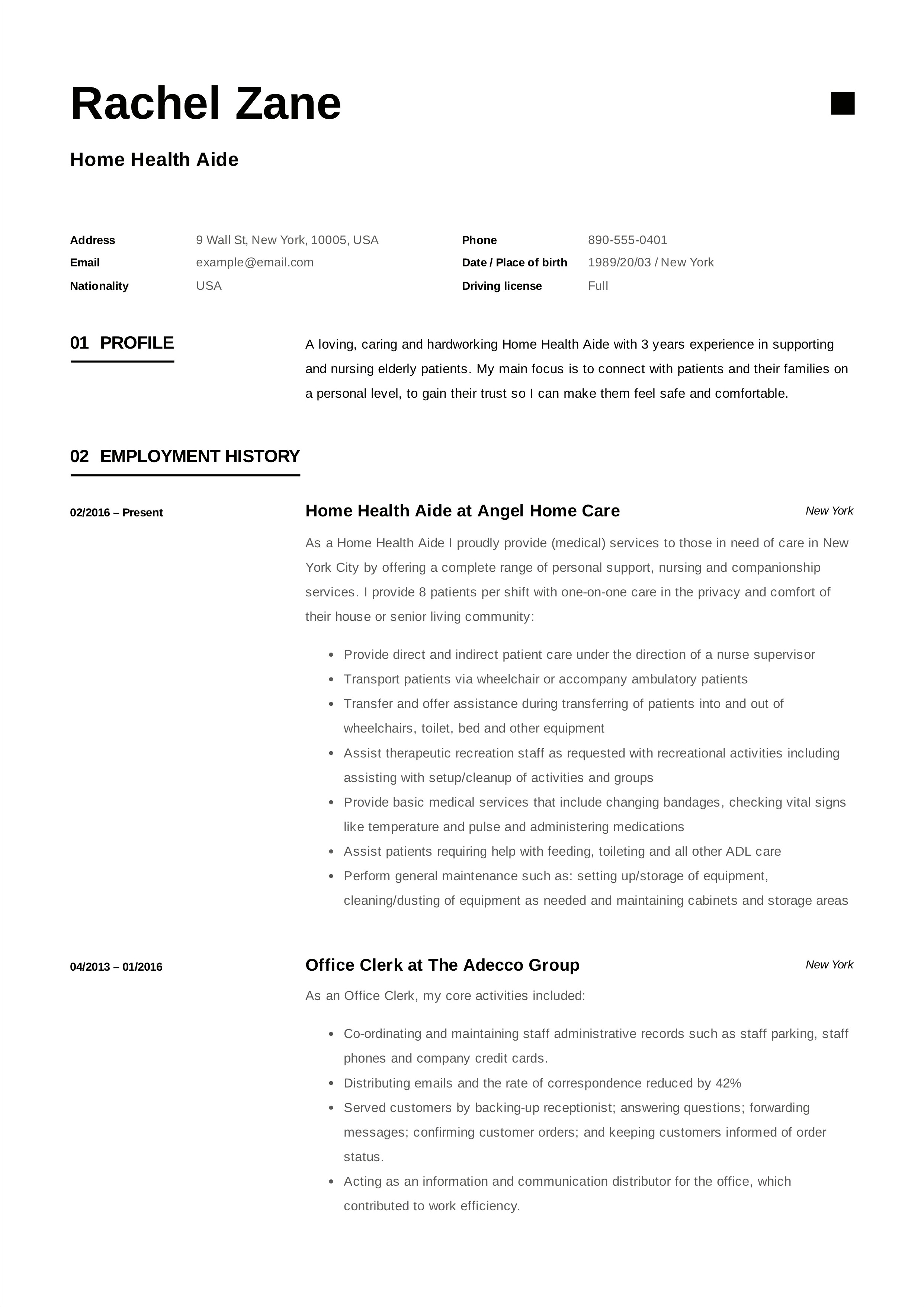 Resume Of Home Health Aide Skills Checklist