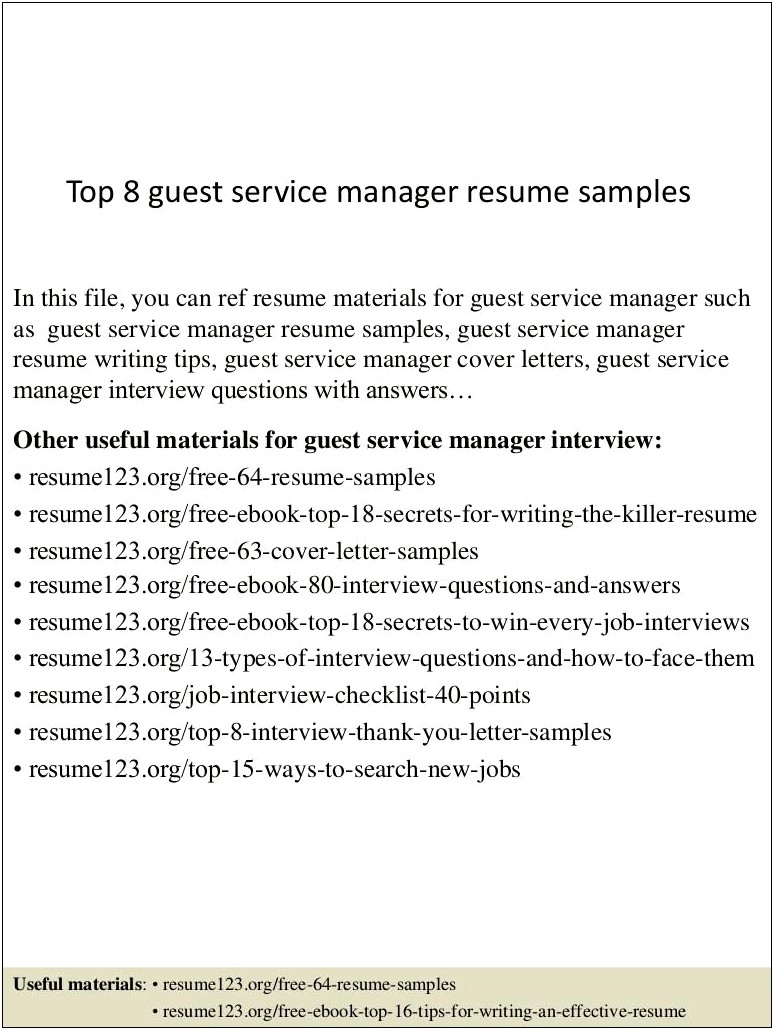 Resume Of It Service Manager