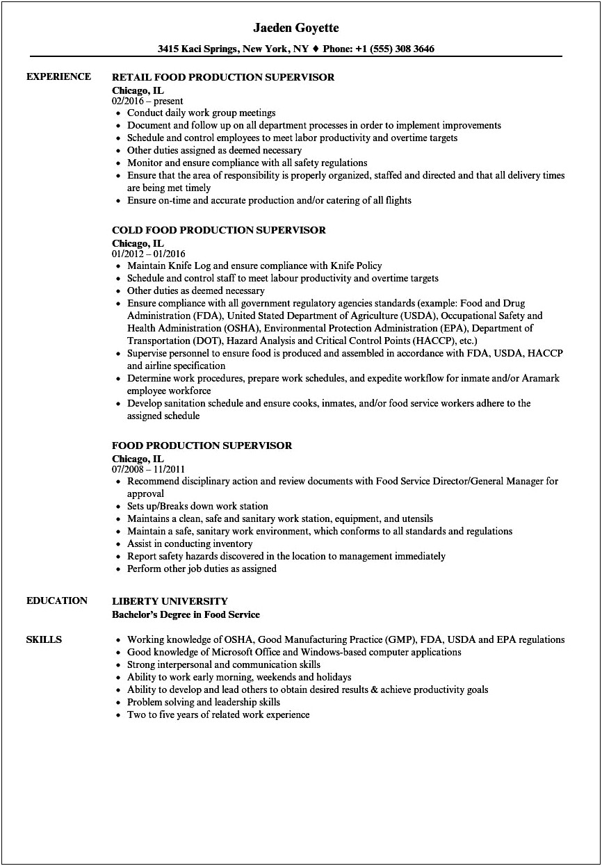 Resume Of Production Manager Doc