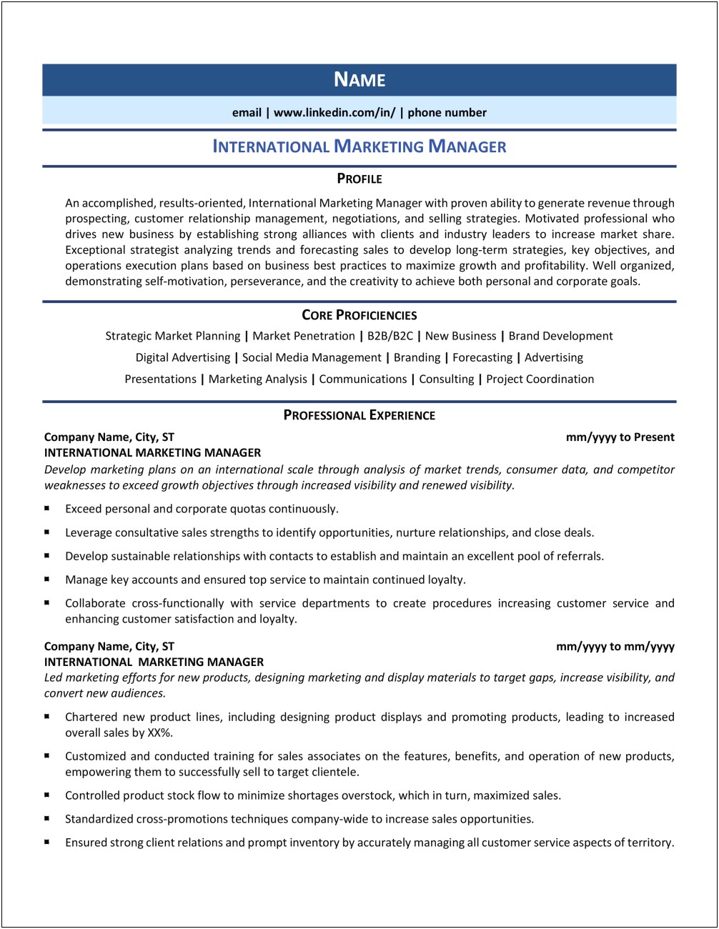 Resume Of Sales And Marketing Manager