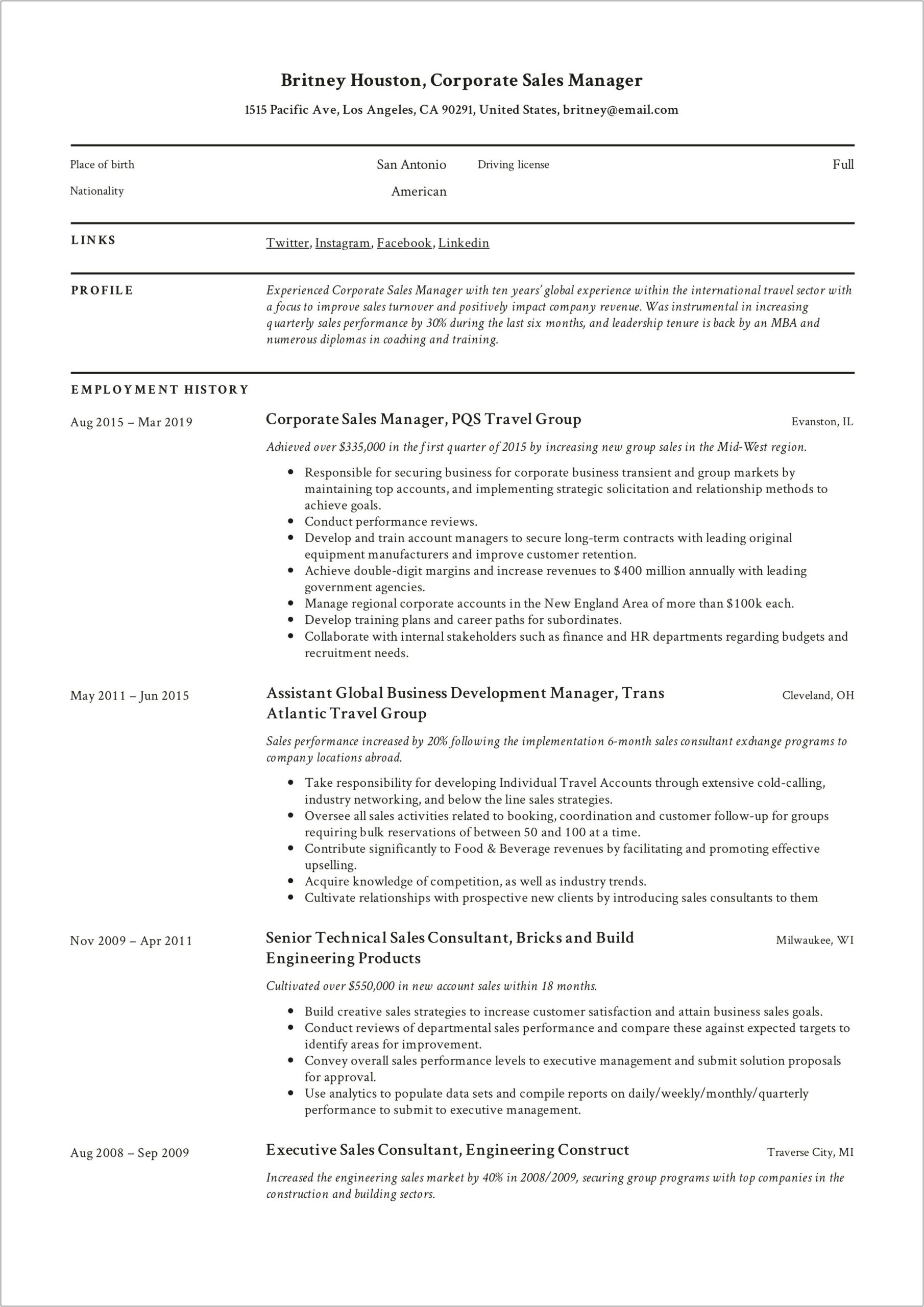 Resume Of Sales Manager In Telecom