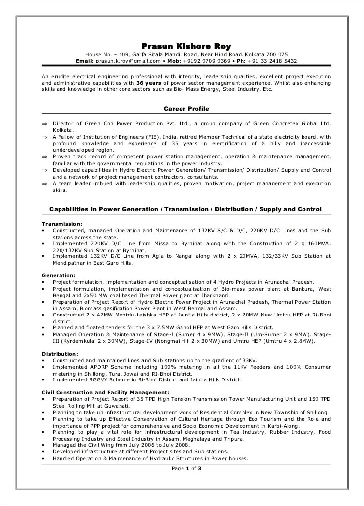 Resume Of Substation Project Manager
