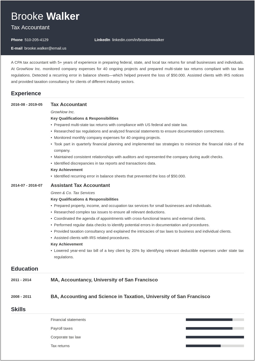 Resume Of Tax Manager In Public Accounting