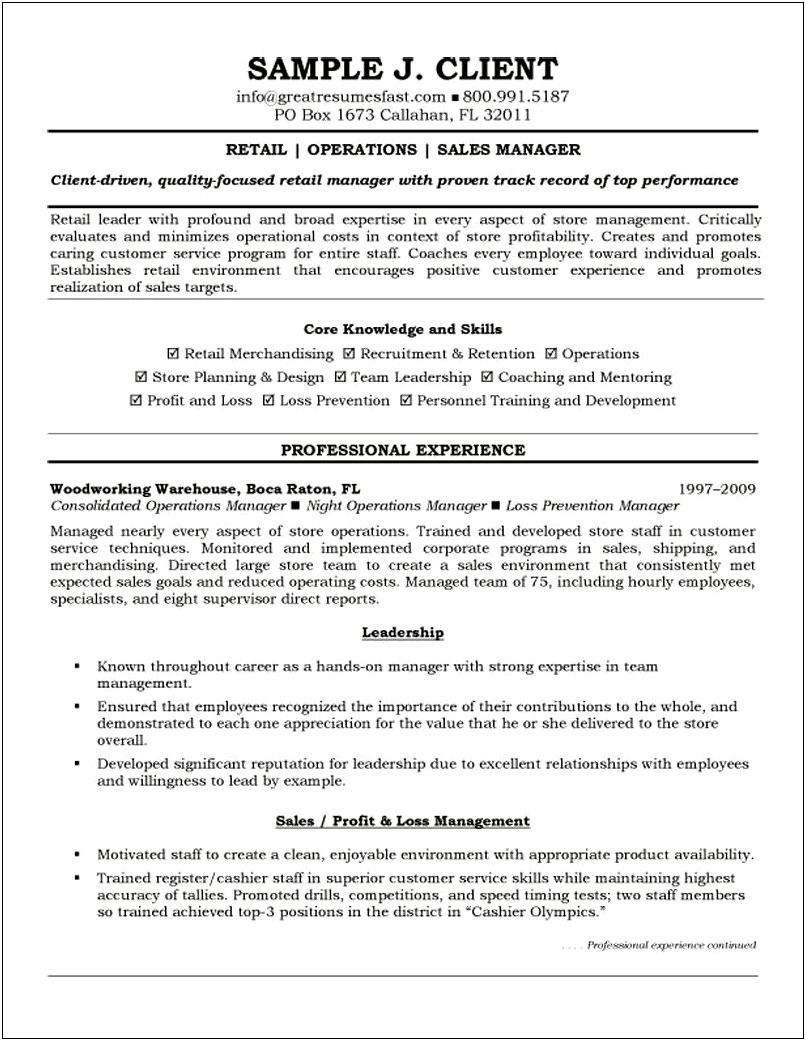 Resume Of Territory Sales Manager