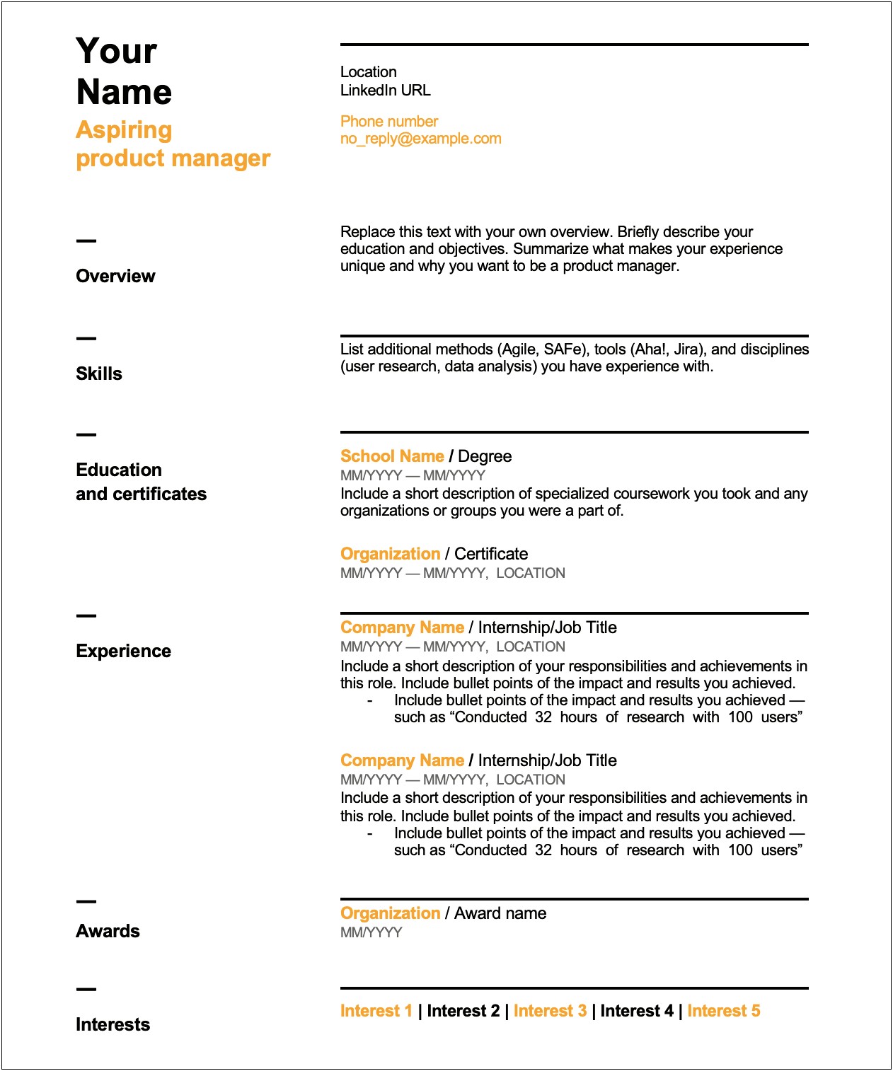 Resume Of Vp Of Product Manager