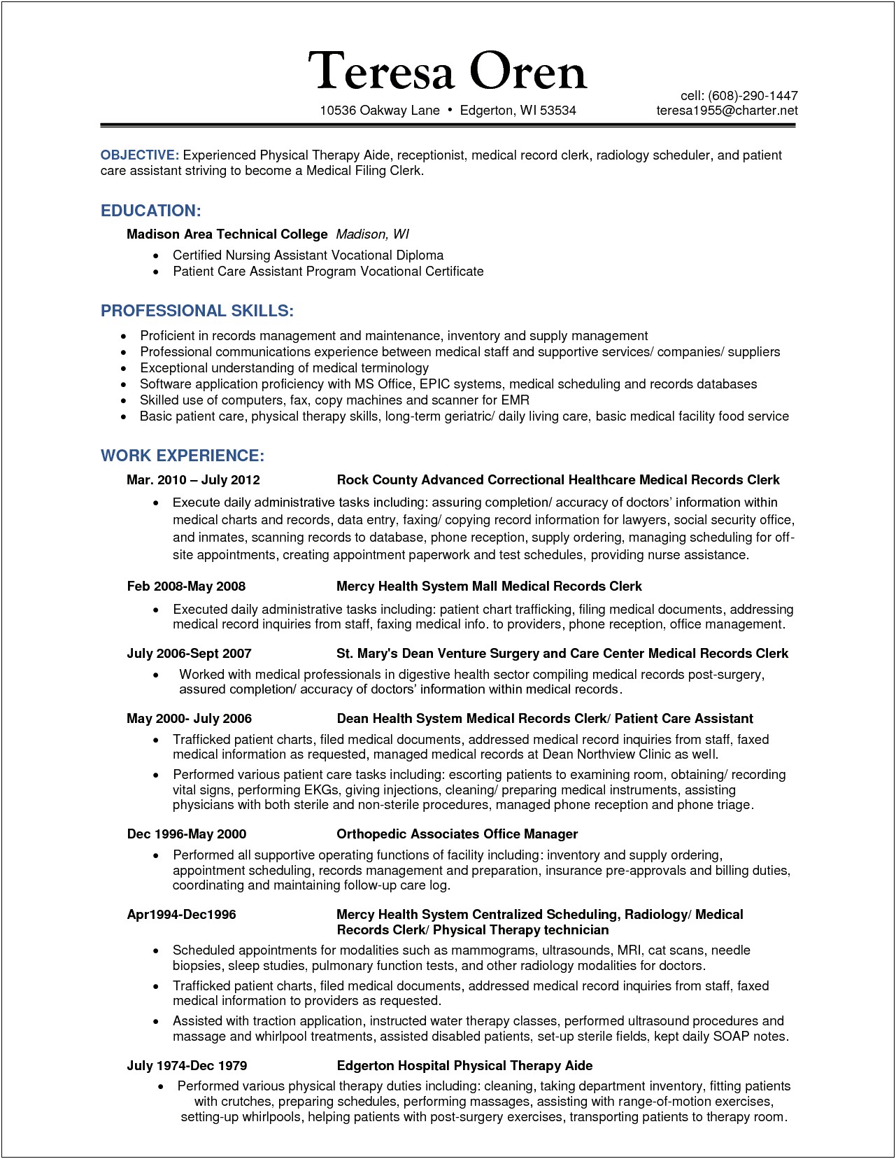 Resume Office Manager Physical Therapy