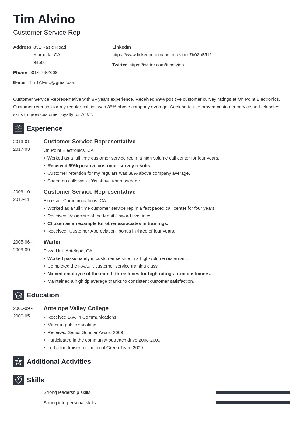 Resume Opening Statement Examples Customer Service