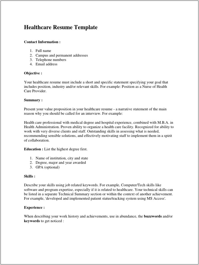 Resume Opening Statement Examples Healthcare