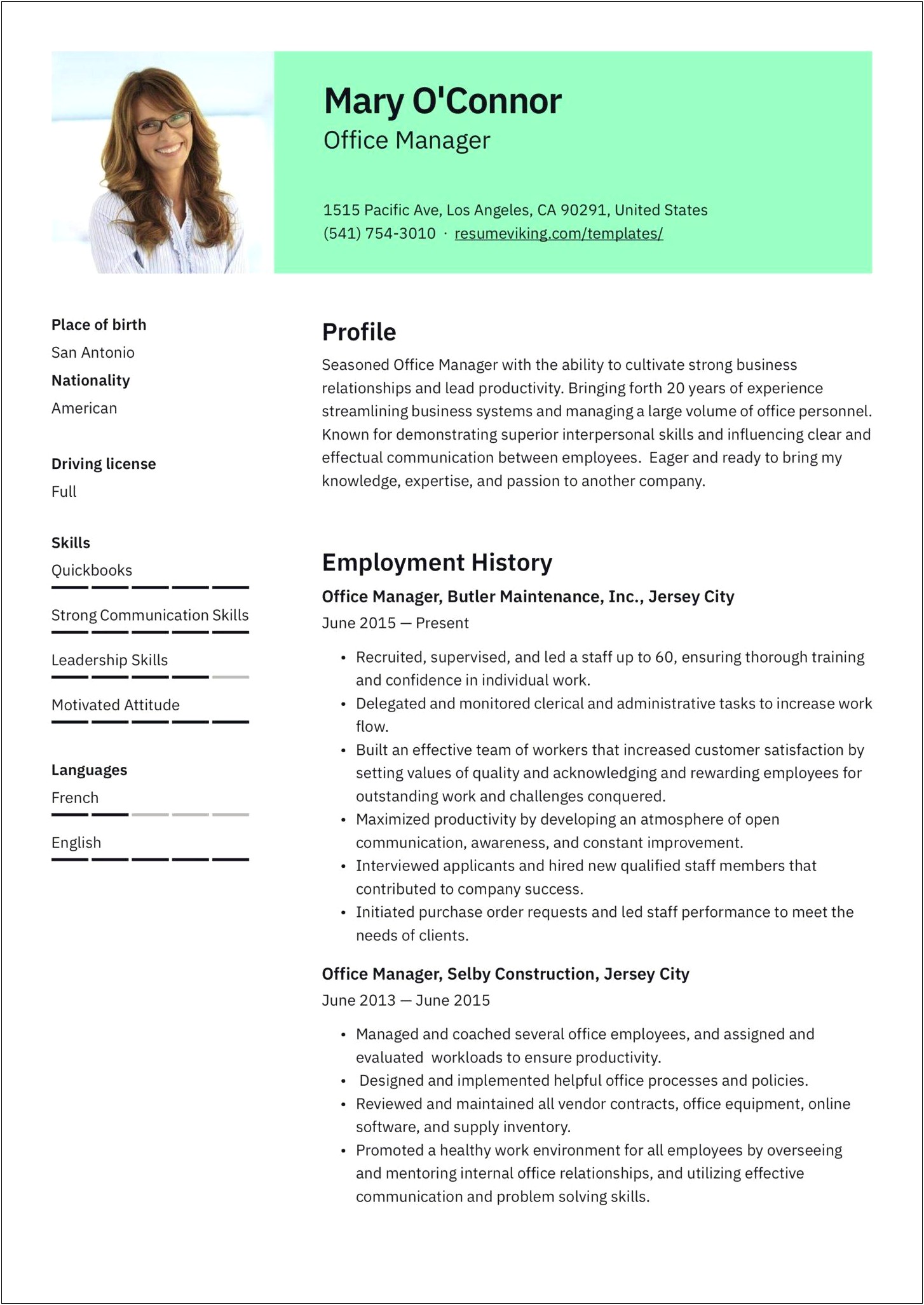 Resume Outline Format Duties And Responsibilities Office Manager