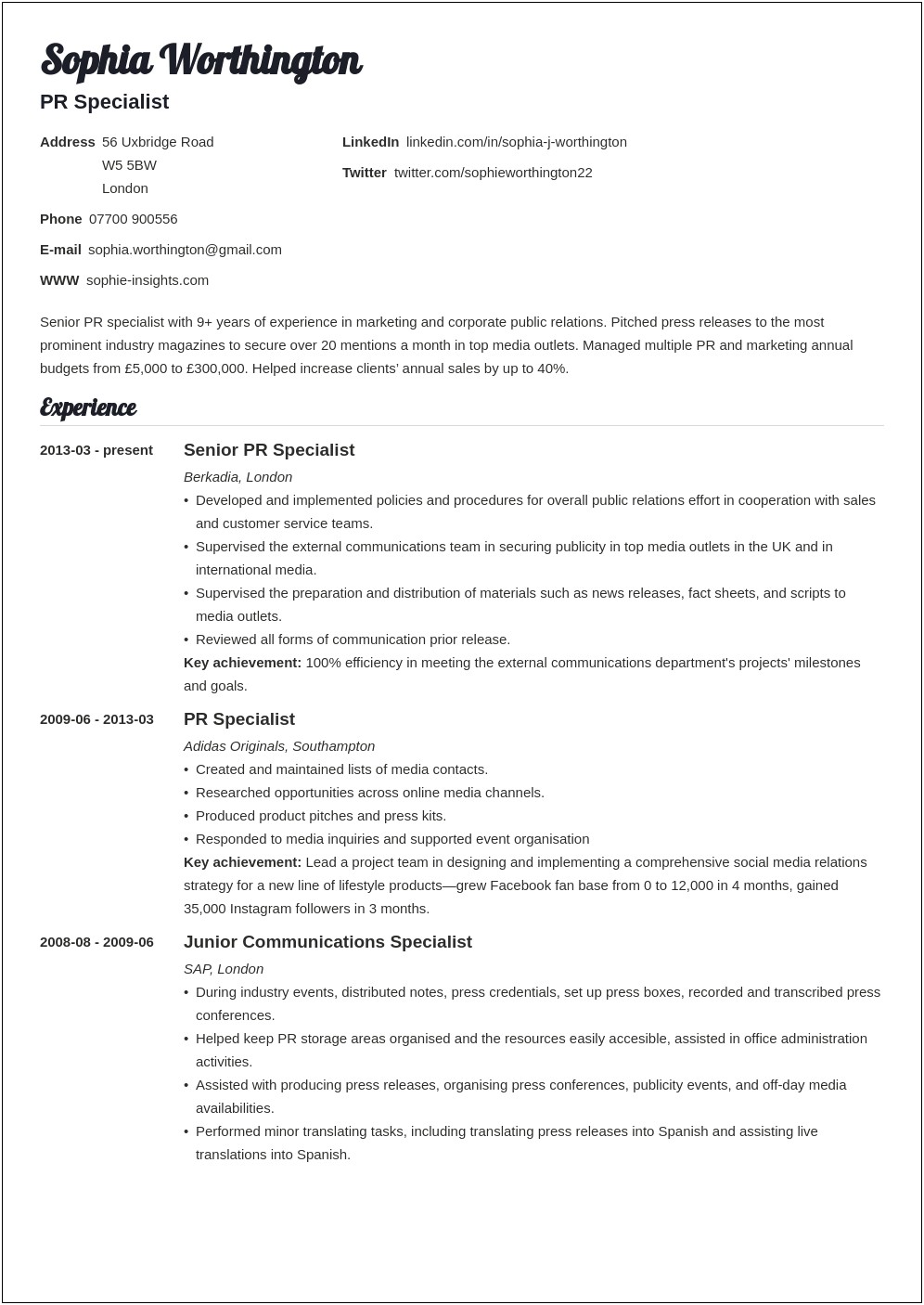 Resume Pattern For Job Appli