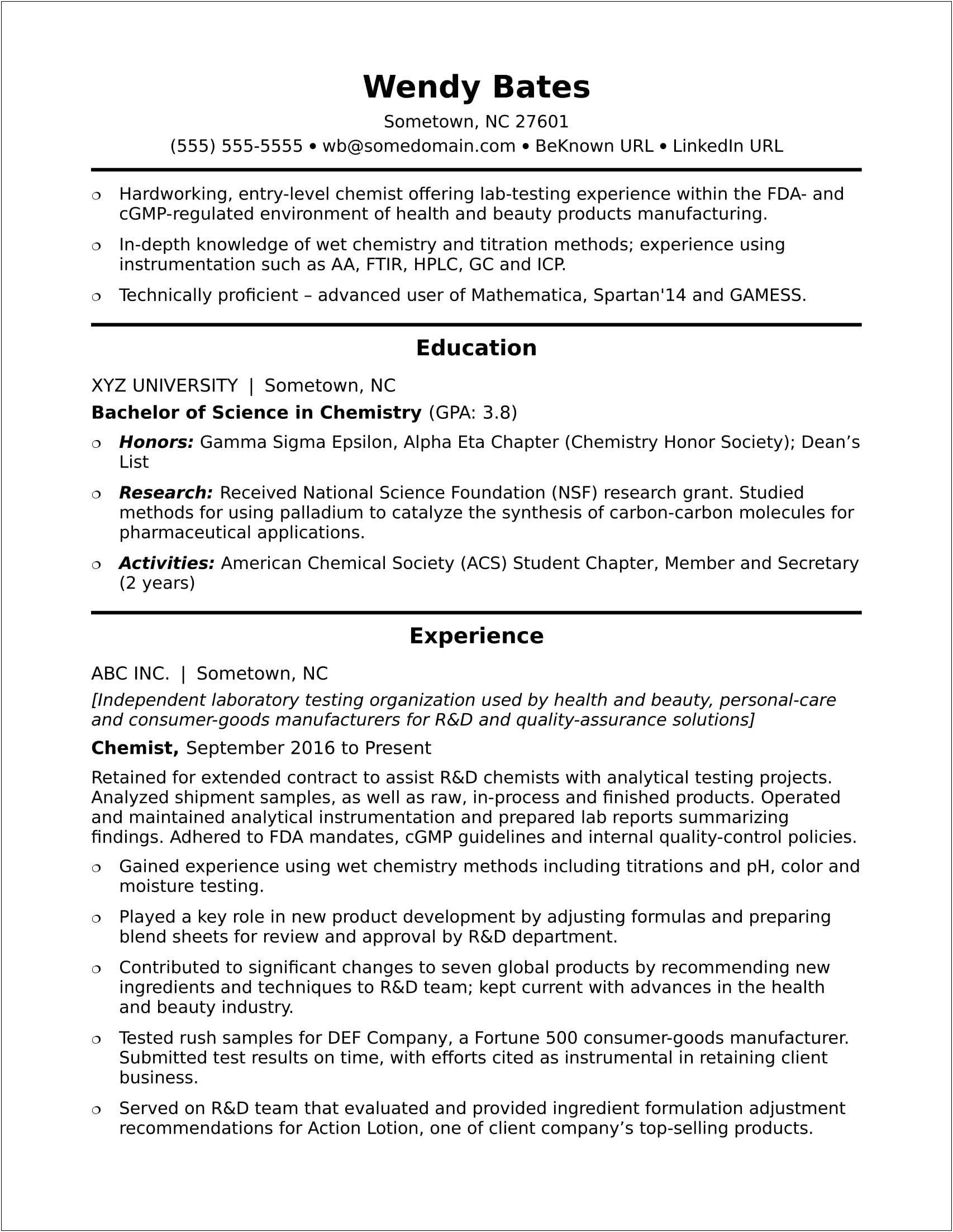 Resume Phd Scientist Chemistry Sample