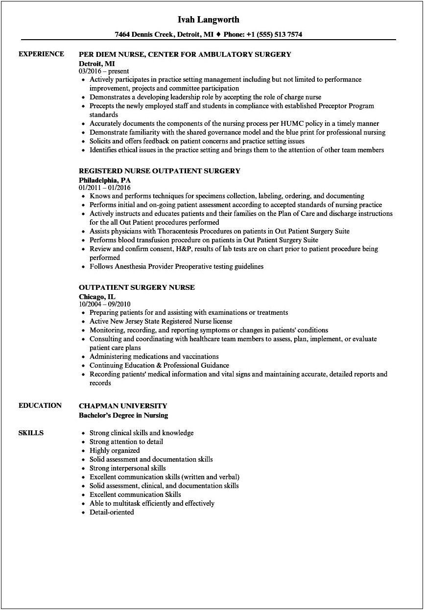 Resume Professional Proflie Summary Of Medical Surgical