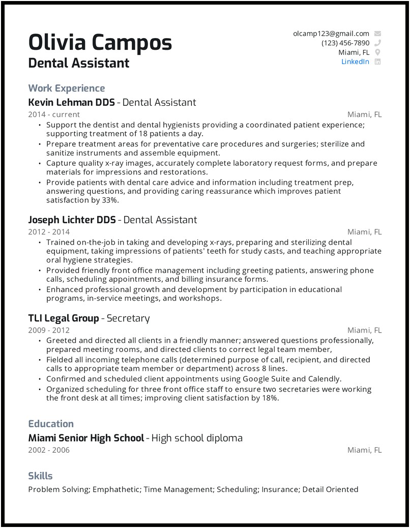 Resume Professional Summary For Dental Assistant