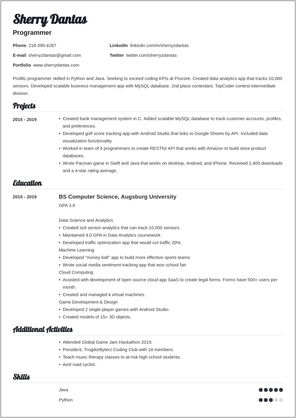 Resume Profile Example For Recent Graduate Engineer