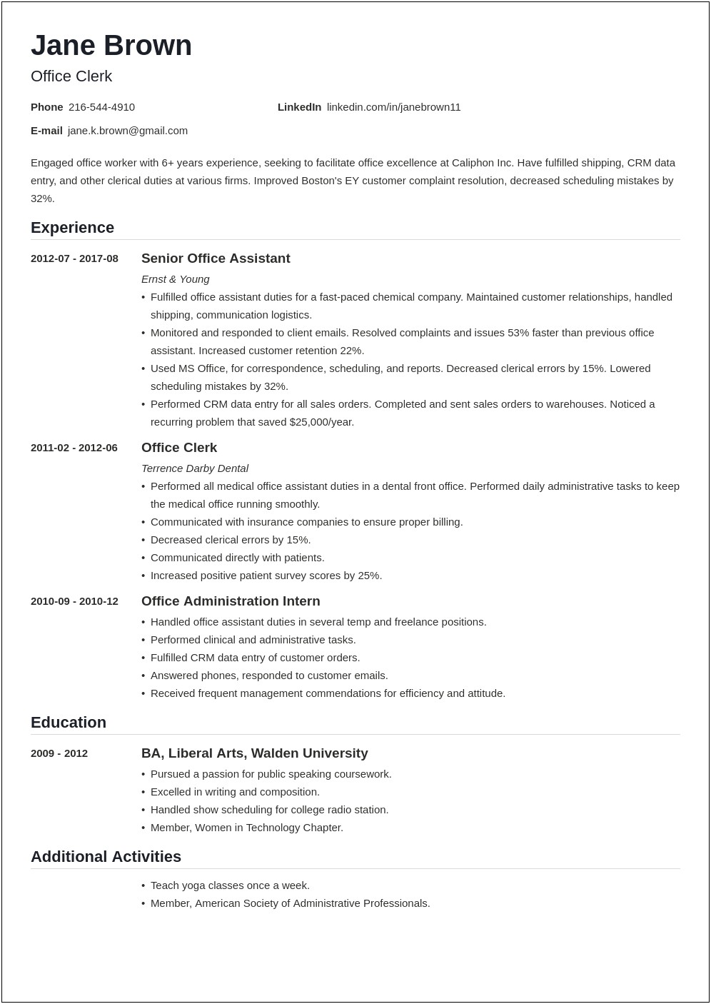 Resume Profile Examples 2018 Clerical