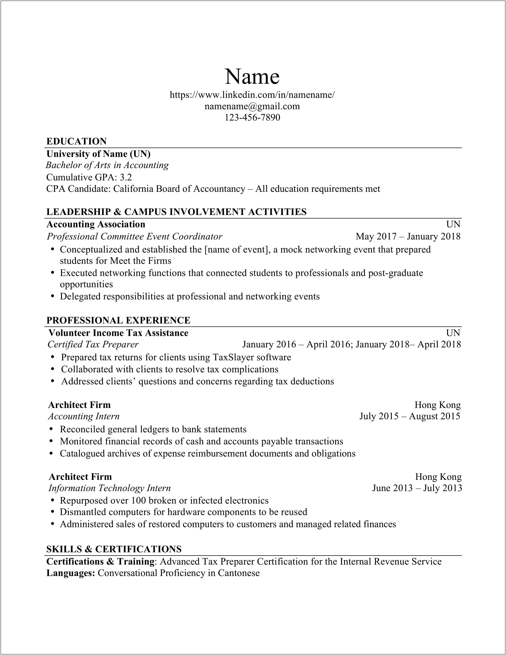 Resume Profile Examples For Accounting