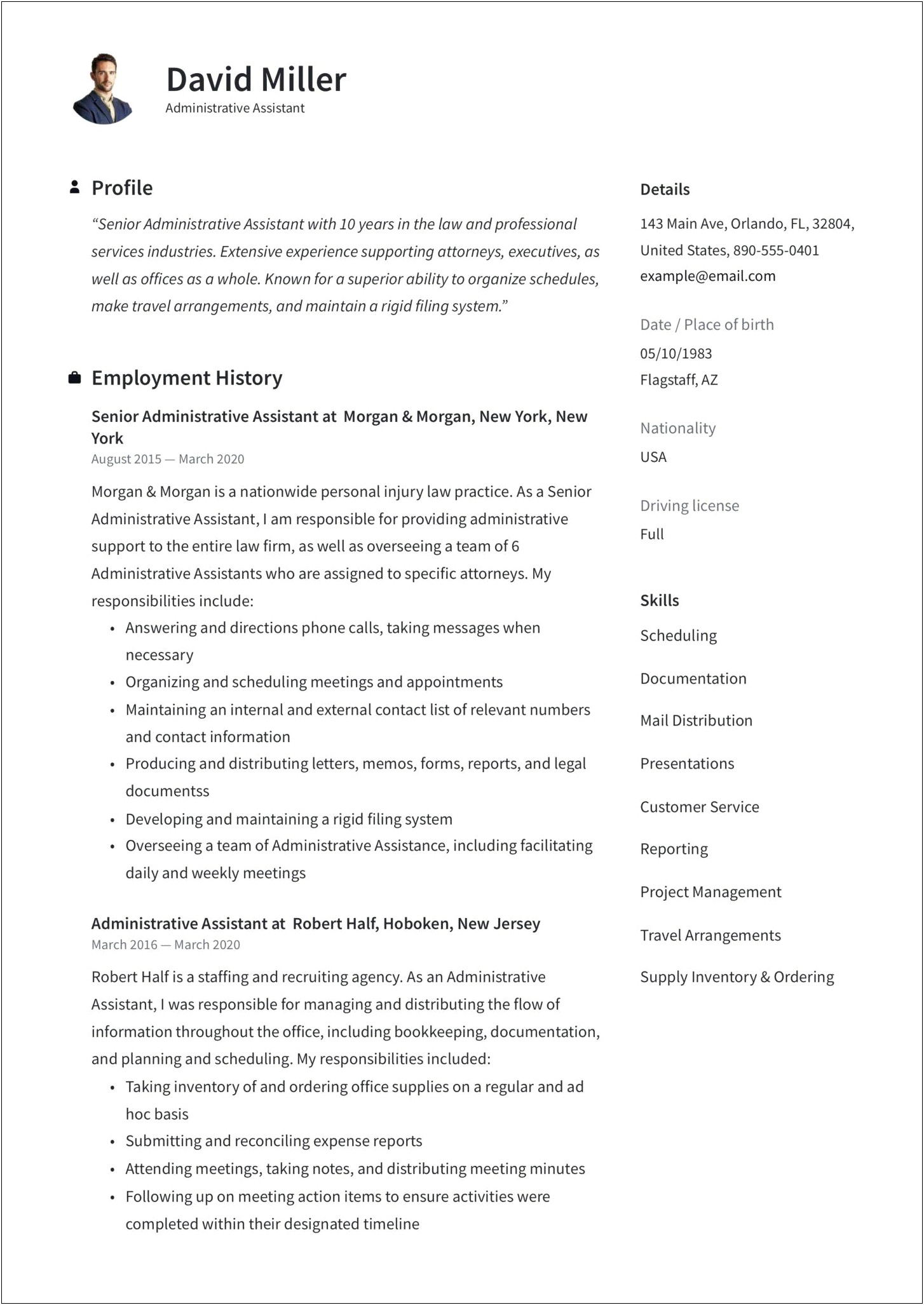Resume Profile Examples For Administrative Assistant
