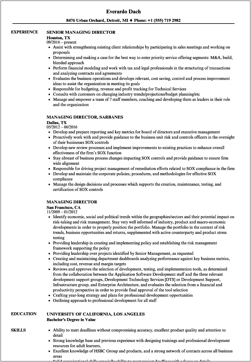 Resume Profile Examples For Director Position