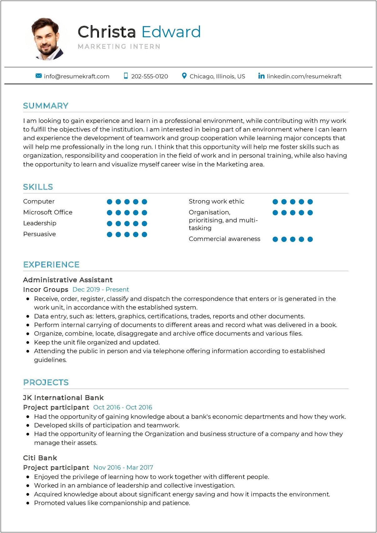 Resume Profile Examples For Internship