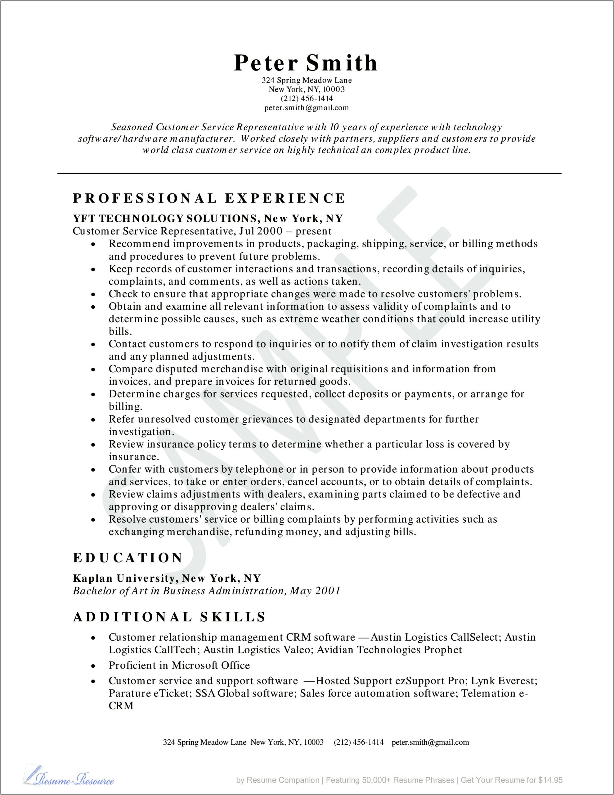 Resume Profile Examples Sales Customer Service