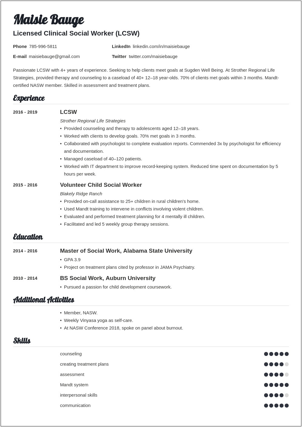 Resume Profile Examples Social Work