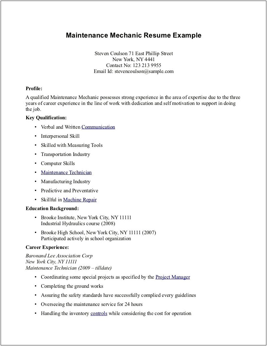 Resume Profile For High School Student