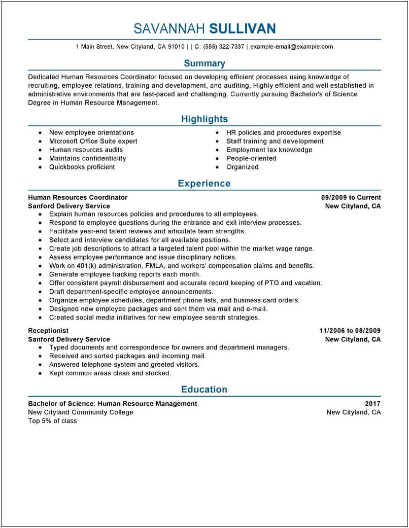 Resume Profile Sample Training Coordinator
