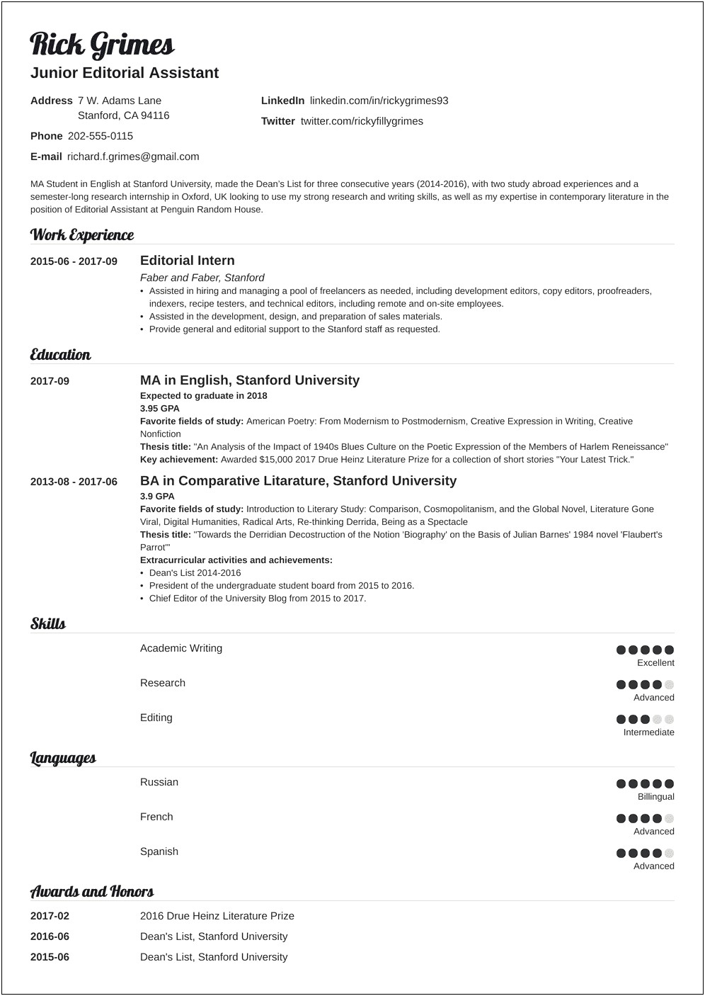 Resume Profile Samples Entry Level