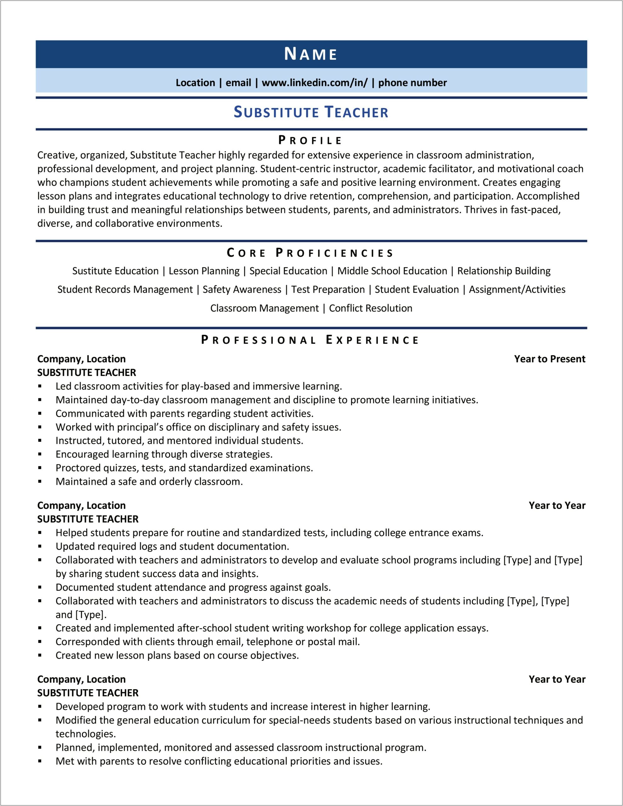 Resume Profile Samples For Teachers