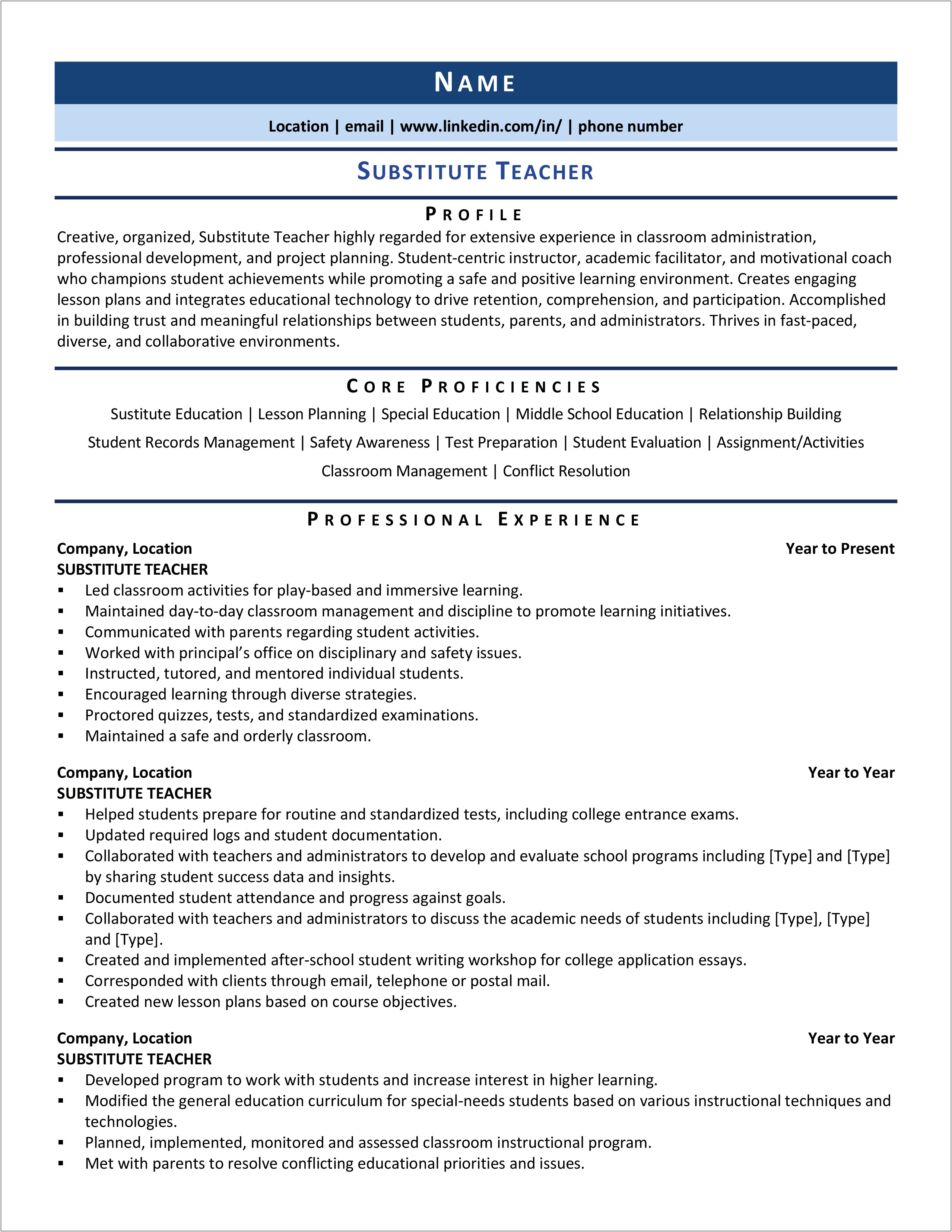 Resume Profile Samples For Teachers