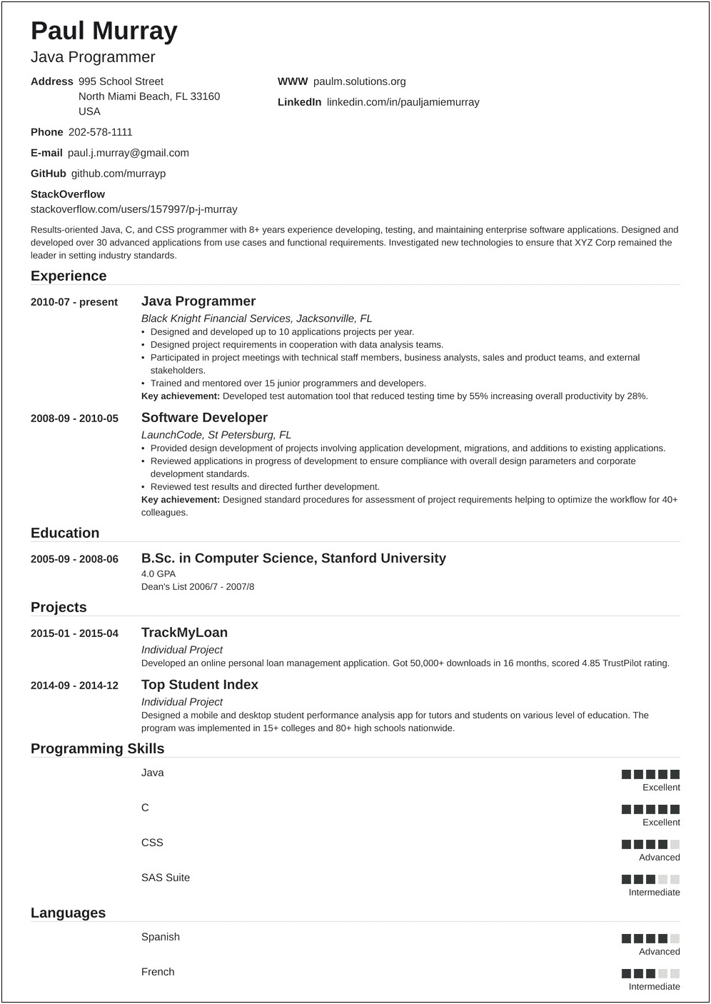 Resume Programmer Technical Skills Section