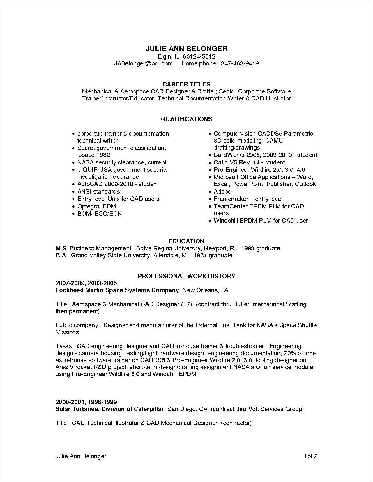 Resume Qualification Examples For Drafters