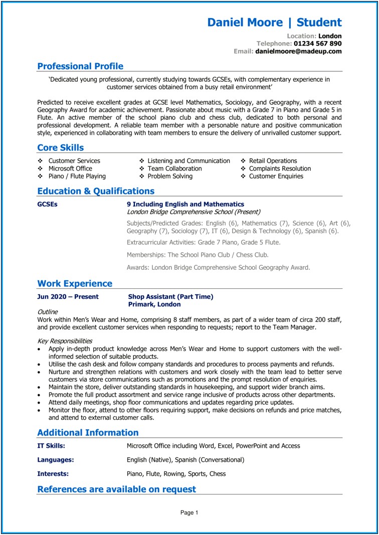 Resume Qualification Examples For Students